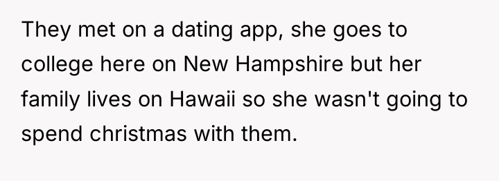 They met on a dating app, she goes to college...