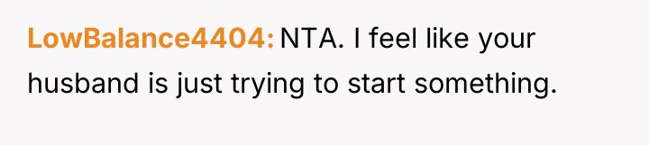 LowBalance4404 NTA. I feel like your husband is just trying...
