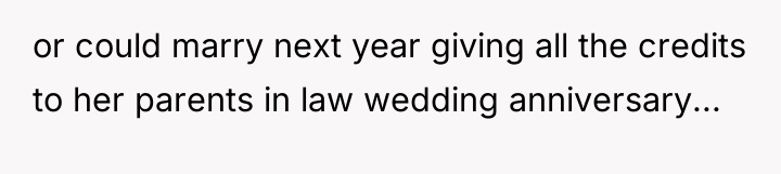 or could marry next year giving all the credits to...