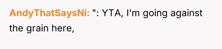 AndyThatSaysNi ": YTA, I'm going against the grain here,
