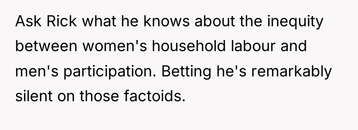 Ask Rick what he knows about the inequity between women's...