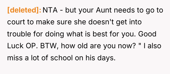 [deleted] NTA - but your Aunt needs to go to...
