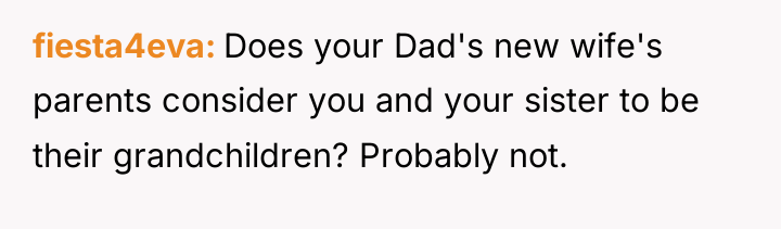 fiesta4eva Does your Dad's new wife's parents consider you and...