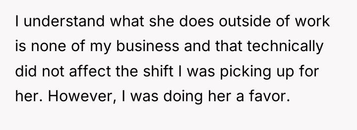 I understand what she does outside of work is none...