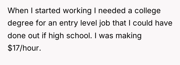 When I started working I needed a college degree for...