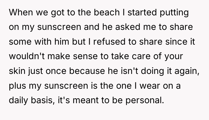 When we got to the beach I started putting on...