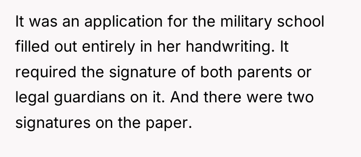 It was an application for the military school filled out...