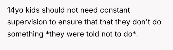 14yo kids should not need constant supervision to ensure that...