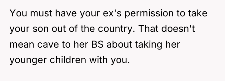 You must have your ex's permission to take your son...