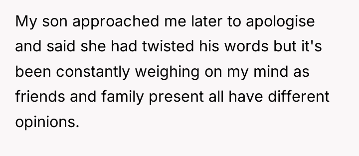 My son approached me later to apologise and said she...