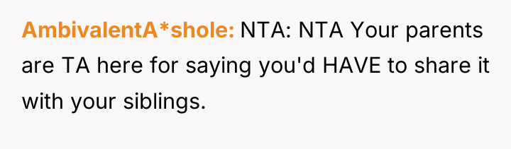 AmbivalentA*shole NTA: NTA Your parents are TA here for saying...