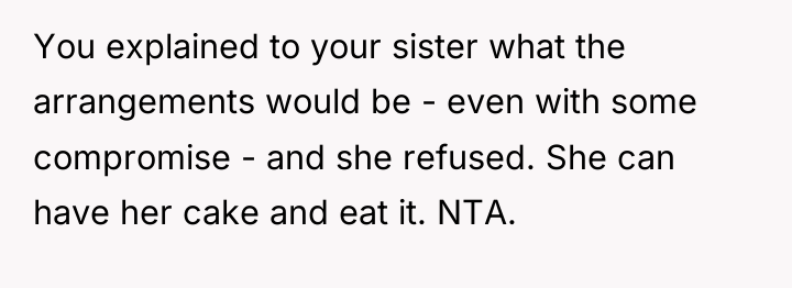 You explained to your sister what the arrangements would be...