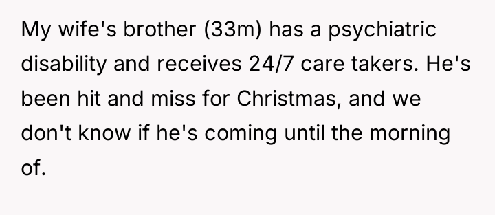 My wife's brother (33m) has a psychiatric disability and receives...