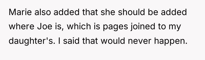 Marie also added that she should be added where Joe...