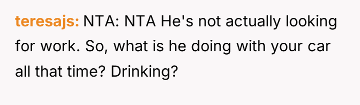 teresajs NTA: NTA He's not actually looking for work. So,...