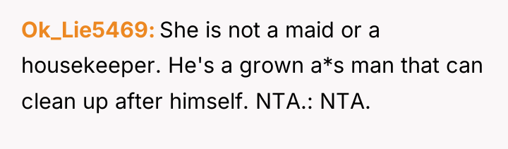 Ok_Lie5469 She is not a maid or a housekeeper. He's...