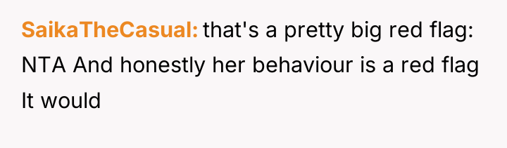 SaikaTheCasual that's a pretty big red flag: NTA And honestly...