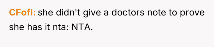 CFofI she didn't give a doctors note to prove she...