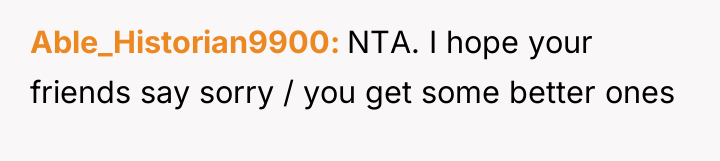 Able_Historian9900 NTA. I hope your friends say sorry / you...