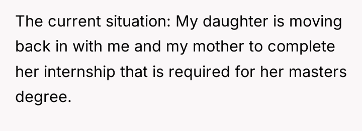 The current situation: My daughter is moving back in with...