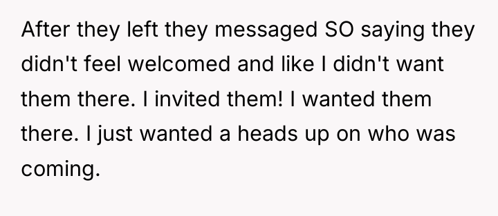 After they left they messaged SO saying they didn't feel...