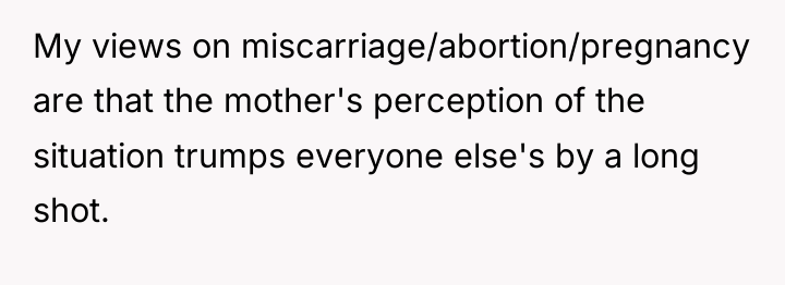 My views on miscarriage/abortion/pregnancy are that the mother's perception of...