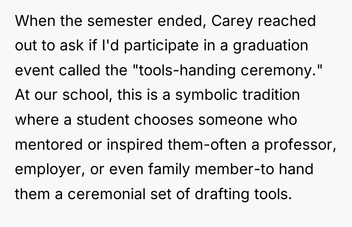When the semester ended, Carey reached out to ask if...