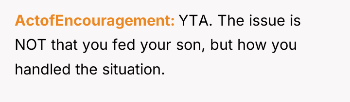 ActofEncouragement YTA. The issue is NOT that you fed your...