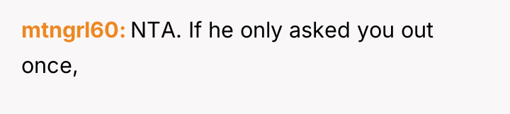 mtngrl60 NTA. If he only asked you out once,