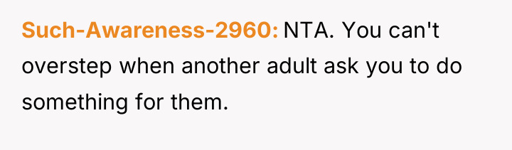 Such-Awareness-2960 NTA. You can't overstep when another adult ask you...