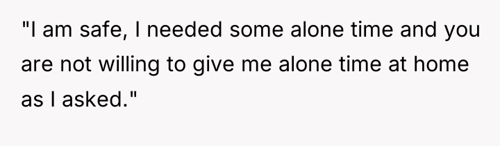 "I am safe, I needed some alone time and you...