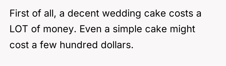 First of all, a decent wedding cake costs a LOT...