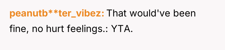 peanutb**ter_vibez That would've been fine, no hurt feelings.: YTA.
