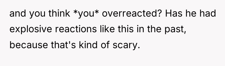and you think *you* overreacted? Has he had explosive reactions...