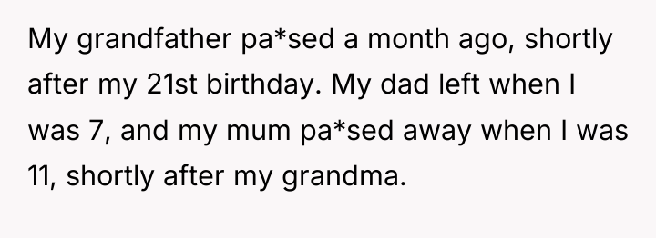 My grandfather pa*sed a month ago, shortly after my 21st...