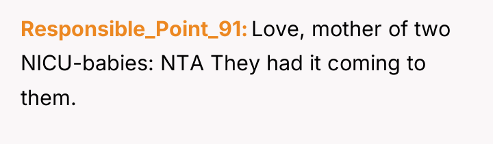 Responsible_Point_91 Love, mother of two NICU-babies: NTA They had it...