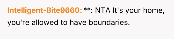 Intelligent-Bite9660 **: NTA It's your home, you're allowed to have...