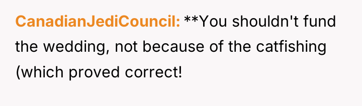 CanadianJediCouncil **You shouldn't fund the wedding, not because of the...