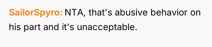 SailorSpyro NTA, that's abusive behavior on his part and it's...