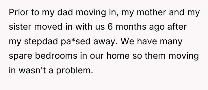 Prior to my dad moving in, my mother and my...