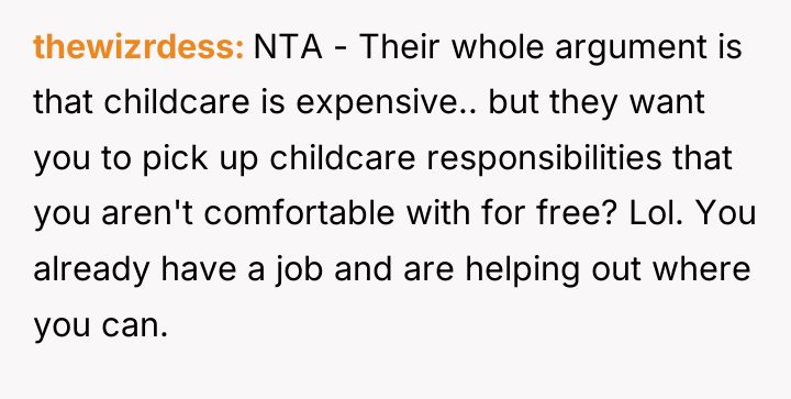 thewizrdess NTA - Their whole argument is that childcare is...