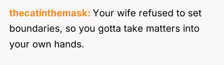 thecatinthemask Your wife refused to set boundaries, so you gotta...