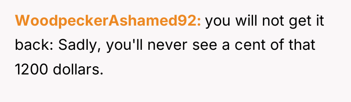 WoodpeckerAshamed92 you will not get it back: Sadly, you'll never...