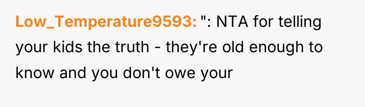 Low_Temperature9593 ": NTA for telling your kids the truth -...