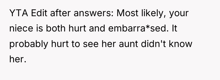 YTA Edit after answers: Most likely, your niece is both...