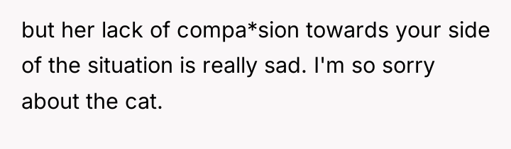 but her lack of compa*sion towards your side of the...