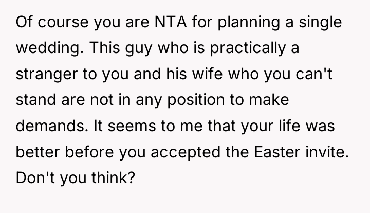 Of course you are NTA for planning a single wedding....
