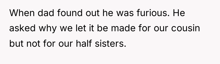 When dad found out he was furious. He asked why...