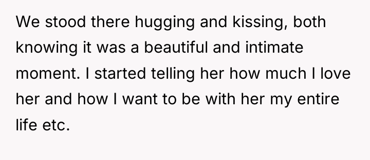 We stood there hugging and kissing, both knowing it was...
