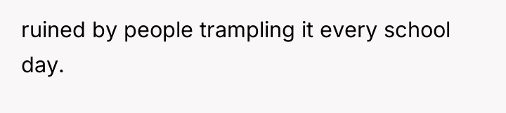 ruined by people trampling it every school day.